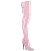 Pleaser SEDUCE-3010 Baby Pink Pat 5 Inch (127mm) Heel Classic Plain Thigh High Boot, Inside Zip Closure